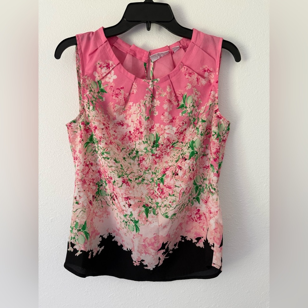 New York & Company Pink Pleated Blouse with Bib Collar